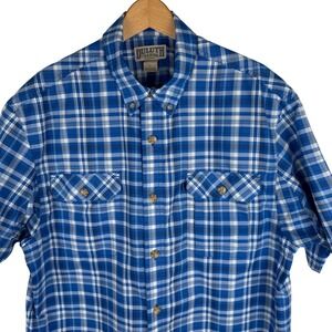 Duluth Trading Co Plaid Short Sleeve Shirt Mens Large Blue Button Down Cotton